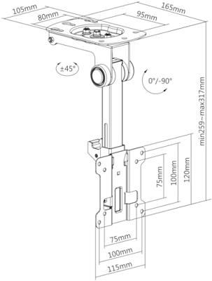 My Wall HL 45-1 L Monitor-plafondbeugel Zwart Kantelbaar, Draaibaar, Plafondhouder