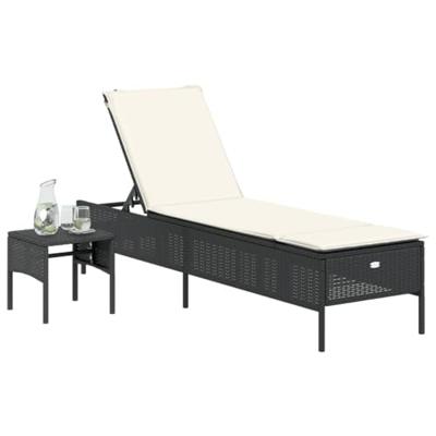Ligbed met tafel en kussen poly rattan zwart