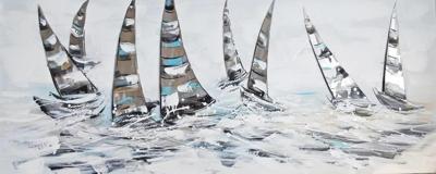 Schilderij - Handgeschilderd - Zeilboten race 150x60cm