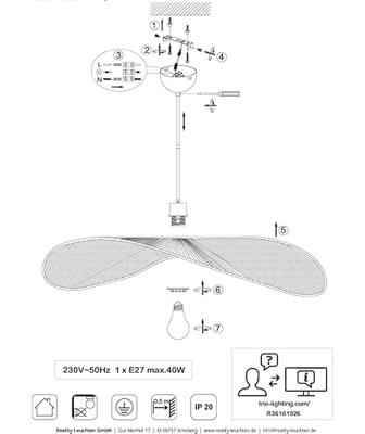 Trio Grote japandi hanglampLaurine Ø 78cm - R36161926