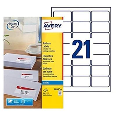 Avery J8160-40 adresetiketten ft 63,5 x 38,1 mm (b x h), 840 etiketten, wit