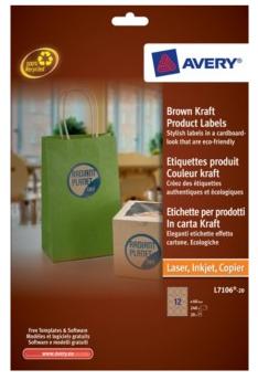 Avery L7106-20 productetiketten, diameter: 60 mm, 240 etiketten, kraft Avery L7106-20 productetiketten, diameter: 60 mm, 240 etiketten, kraft