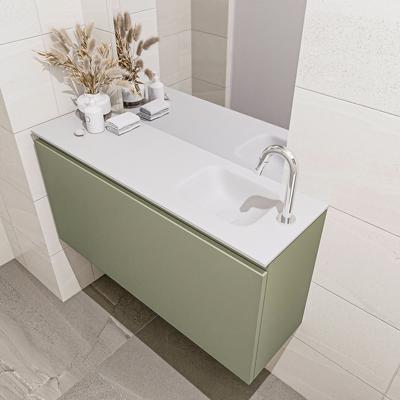 MONDIAZ OLAN 100cm toiletmeubel army. LEX wastafel talc rechts 1 kraangat