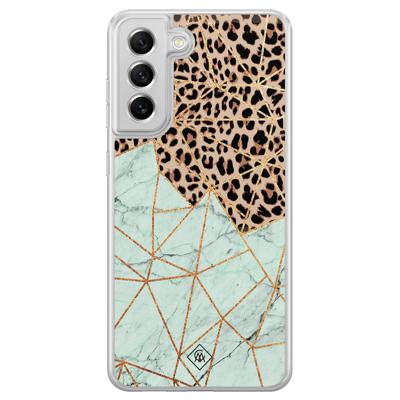 Samsung Galaxy S21 FE hybride hoesje - Luipaard marmer mint Samsung Galaxy S21 FE hybride hoesje - Luipaard marmer mint