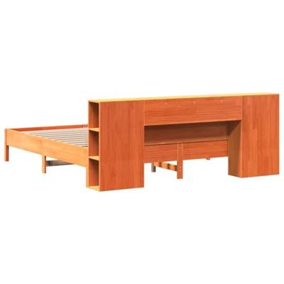 Bed met boekenkast zonder matras grenenhout wasbruin 200x200 cm