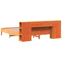Bed met boekenkast zonder matras grenenhout wasbruin 200x200 cm - thumbnail