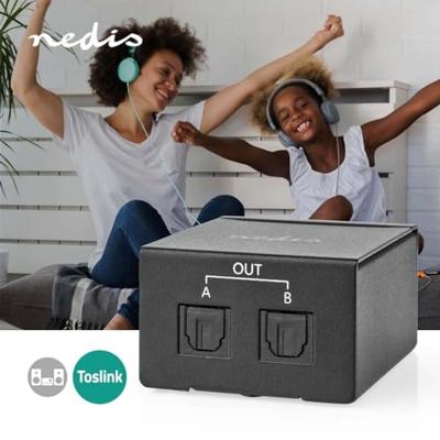 Nedis ASPL2512BK Toslink-splitter 2-wegs Input: Toslink Female Output: 2x Toslink Drukknop Metaal Zwart