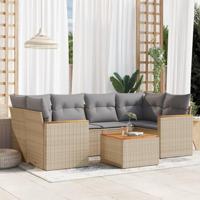 7-delige Loungeset met kussens poly rattan beige - thumbnail
