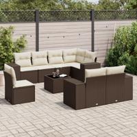 9-delige Loungeset met kussens poly rattan bruin - thumbnail