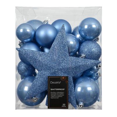 Kerstbal kunststof d8 cm sky blauw 33 st Decoris - Decoris