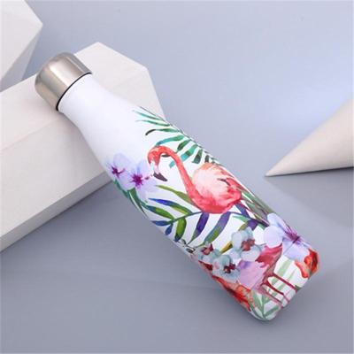 Dieren planten patroon thermische Cup vacuüm kolf warmte water fles draagbare RVS sport ketel capaciteit: 500ml (Big Flamingo)