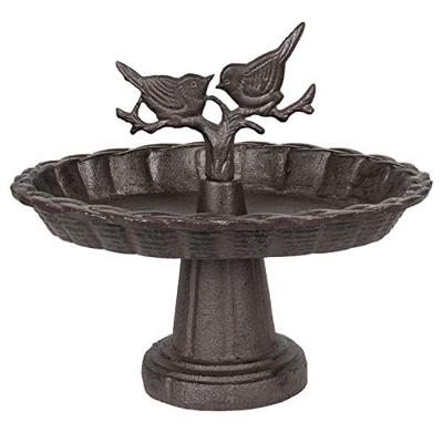 Clayre & Eef Vogelbad 6Y3217 24 * 19 * 22 cm - Bruin Ijzer Vogeldrinkbak Vogeldrinkschaal Waterbak Vogels