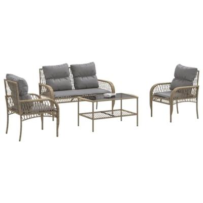 4-delige Loungeset met kussens poly rattan beige 4-delige Loungeset met kussens poly rattan beige