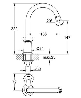 Grohe Costa-L fonteinkraan draaibare uitloop Chroom