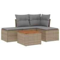 5-delige Loungeset met kussens poly rattan beige - thumbnail