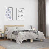 Bedframe bewerkt hout metaal sonoma eikenkleurig 135x190 cm - thumbnail