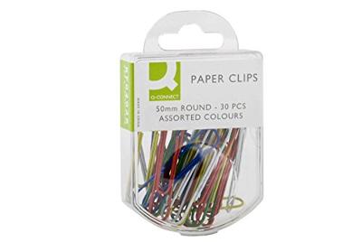 Q-CONNECT papierklemmen, 50 mm, gekleurd, doos van 30 stuks, ophangbaar