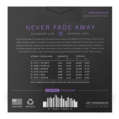 D&apos;Addario XTE1149-3P XT Electric Nickel Plated Steel Medium 11-49 snaren voor elektrische gitaar (3 sets)