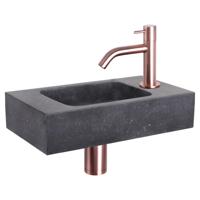 Fonteinset Differnz Bombai Natuursteen 40x22x9 cm Zwart Met Gebogen Kraan Rood Koper - thumbnail