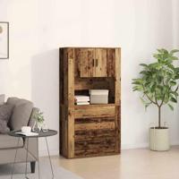 Hoge kast met lade Oudhout 80 x 33 x 150 cm Bewerkt hout - thumbnail