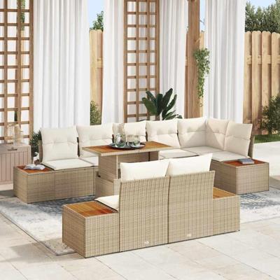 9-delige Tuinbankenset met kussens poly rattan beige