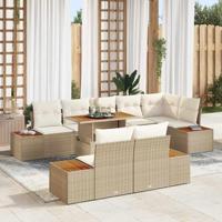 9-delige Tuinbankenset met kussens poly rattan beige - thumbnail