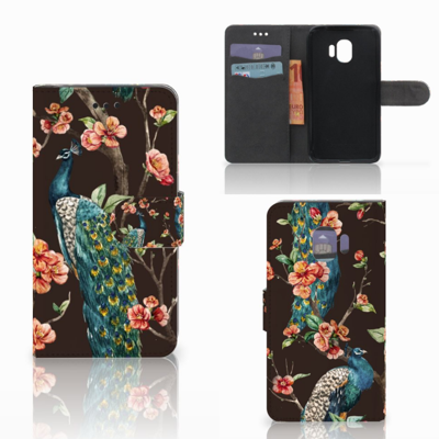 Samsung Galaxy J2 Pro 2018 Telefoonhoesje met Pasjes Pauw met Bloemen