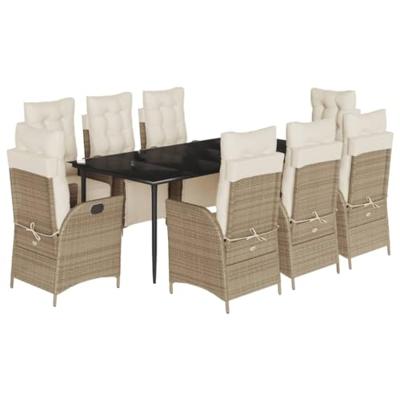 9-delige Tuinset met kussens poly rattan beige
