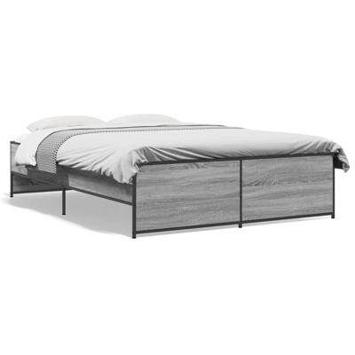 Bedframe bewerkt hout metaal grijs sonoma eiken 150x200 cm