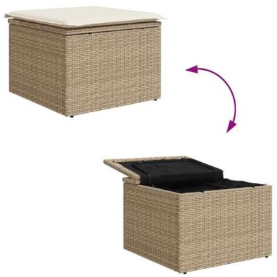 Tuinbankenset met opslag 7 pcs Beige en Crème poly rattan