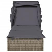 Ligbed met inklapbaar dak 213x63x97 cm poly rattan grijs - thumbnail