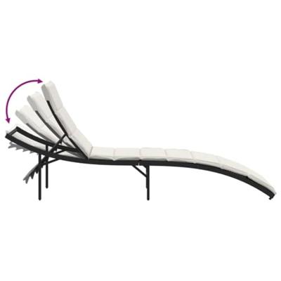 Ligbedden 2 st met tafel poly rattan zwart - thumbnail