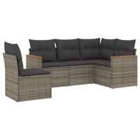 5-delige Loungeset met kussens poly rattan grijs - thumbnail