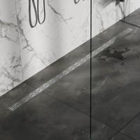 Douchegoot met standaard rooster en flens 7 x 200 RVS geborsteld - thumbnail