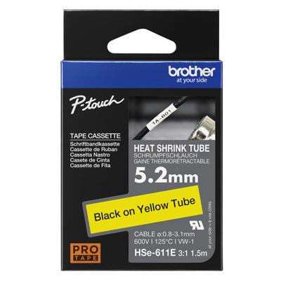 Brother HSE611E Labeltape krimpkous Tapekleur: Geel Tekstkleur: Zwart 5.2 mm 1.5 m