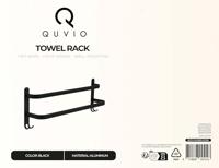 QUVIO Handdoekenrek wand met 2 stangen + 4 haakjes - 48 cm - Zwart - thumbnail