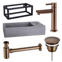 Fortifura Fuente fonteinset - 40x20x23.5cm - 1 kraangat - zwarte frame - fonteinkraan koper - beton SW970033/SW799405/SW799403/SW373151/SW405221 - thumbnail