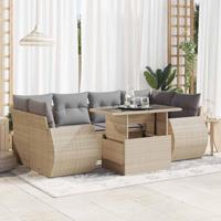 7-delige Loungeset met kussens poly rattan beige - thumbnail