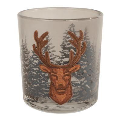 Theelichthouder Embroidery hert bruin 9 cm | 18 stuks