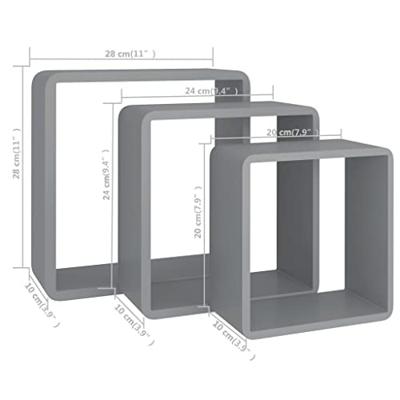 vidaXL Wandschappen kubus 3 st MDF grijs