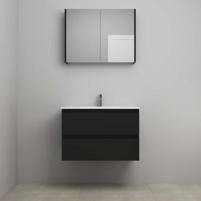 On-Line Badkamermeubelset - 80 cm - Voorgemonteerd - Porseleinen Wastafel - 1 Kraangat - Spiegelkast - Mat Zwart