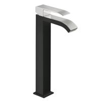 Wastafelmengkraan Tres Cuadro Exclusive 1-Hendel Uitloop Gebogen Hoog 32 cm met Waterval Vierkant Chroom Zwart Tres - thumbnail