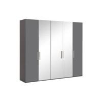 Goossens Kledingkast Easy Storage Ddk, Kledingkast 253 cm breed, 220 cm hoog, 2x glas draaideur en 3x spiegel draaideur midden - thumbnail