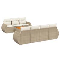 8-delige Loungeset met kussens poly rattan beige - thumbnail