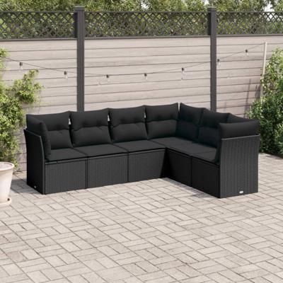 6-delige Loungeset met kussens poly rattan zwart 6-delige Loungeset met kussens poly rattan zwart