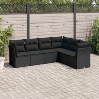 6-delige Loungeset met kussens poly rattan zwart - thumbnail