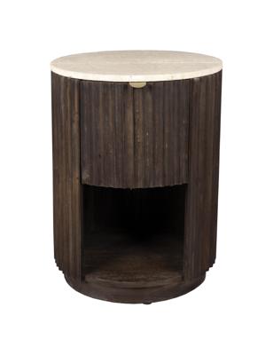 Dutchbone Bijzettafel/Nachtkastje 'Marlow' Mangohout en Travertin