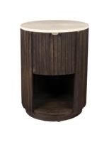 Dutchbone Bijzettafel/Nachtkastje 'Marlow' Mangohout en Travertin - thumbnail
