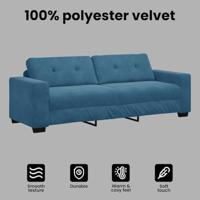 | Blauwe Velours Bank | met kussen Blauw Fluweel - thumbnail