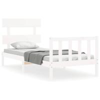 Bedframe met hoofdbord massief hout wit - thumbnail